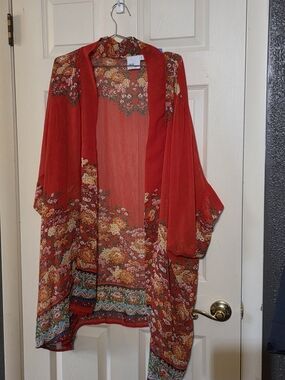 ASOS Curve Red Floral Sheer Duster
